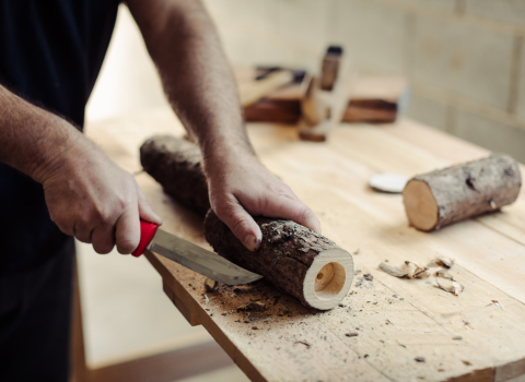 Making a Rustic Wooden Candle Holder with a Mini Chainsaw