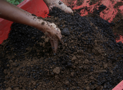 Digging and Shoveling using a garden gloves with claws